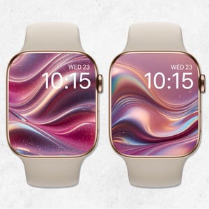 Sfondo 3D Waves per Apple Watch, quadrante glitter oro rosa, sfondo per orologio con sirena di perle, sfondo per orologio setoso, quadrante rosa elegante