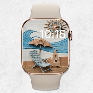 Sfondo 3D Beach Apple Watch, quadrante estetica estiva, quadrante dell'orologio oceano costiero, sfondo smartwatch boho, estetica beige strutturata