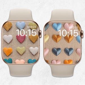 Pacchetto di sfondi per Apple Watch con cuori 3D, quadrante per San Valentino, sfondo minimalista per orologio, sfondo per smartwatch Boho, estetica all'uncinetto