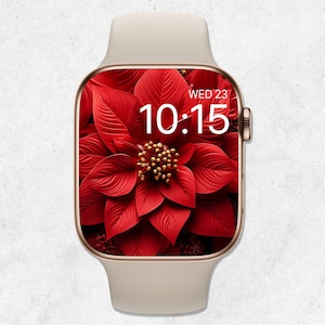Sfondo Apple Watch Poinsettia, quadrante natalizio, sfondo festivo per Apple Watch, sfondo floreale per Apple Watch, Poinsettia rossa estetica 3D