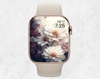Floral Apple Watch Wallpaper, Apple Watch Face Blooming Flowers, Spring Watch Face, Aesthetic Smartwatch Background, Beige Aesthetic