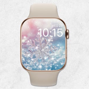 Sfondo di Apple Watch con fiocchi di neve, quadrante di Natale, sfondo di Watch festivo, sfondo di Watch invernale, estetica scintillante di neve glitterata