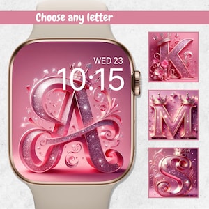 Fondo de pantalla personalizado para Apple Watch, esfera inicial para Apple Watch, fondo de reloj con letras, fondo de reloj inteligente con monograma, estética con purpurina rosa