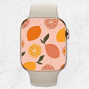 Carta da parati Apple Watch limone, quadrante estivo Apple Watch, sfondo Smartwatch frutta, carta da parati estetica beige, quadrante arancione carino