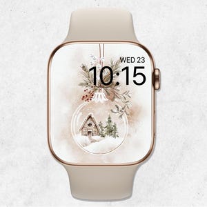 Christmas Ornament Apple Watch Wallpaper, Aesthetic Christmas Watch Face, Winter Watercolor Watch Wallpaper, Holiday Smartwatch Background