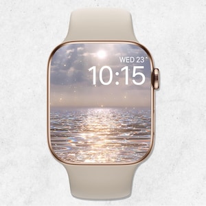 Sfondo estivo per Apple Watch, quadrante dell'orologio con l'oceano, quadrante dell'orologio con la spiaggia, sfondo scintillante per l'orologio, sfondo per smartwatch al tramonto, sfondo estetico