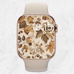 Autumn Leaves Apple Watch Wallpaper, Fall Watch Face, Boho Watch Wallpaper For Fall, Neutral Autumn Smartwatch Background, Beige Aesthetic