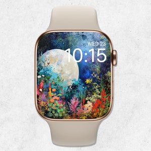Carta da parati floreale per Apple Watch, quadrante primaverile, quadrante di fiori selvatici, sfondo botanico per smartwatch, pittura a olio di fiori estetici