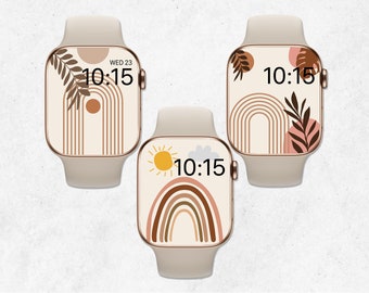 Set of 3 Boho Apple Watch Wallpapers, Abstract Watch Face, Rainbow Smartwatch Background, MidCentury Modern Watch Wallpaper, Beige Aesthetic