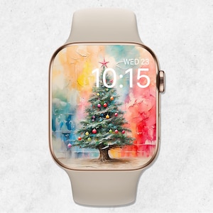 Sfondo natalizio per Apple Watch, quadrante estetico per le feste, sfondo per smartwatch con albero di Natale dipinto, screensaver natalizio per orologi