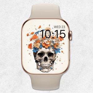 Carta da parati con teschio per Apple Watch, quadrante di Halloween, carta da parati con teschio floreale, sfondo con scheletro per smartwatch, estetica gotica di Halloween