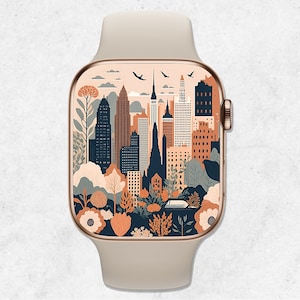 Sfondo floreale di New York per Apple Watch, quadrante di New York per Apple Watch, estetica beige, sfondo per smartwatch