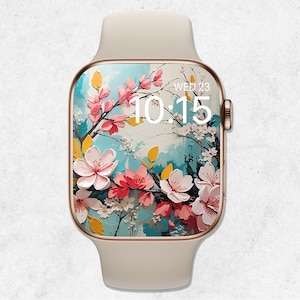 Carta da parati floreale di Apple Watch, quadrante primaverile di Apple Watch, carta da parati con pittura a olio di fiori 3D, sfondo estetico dello smartwatch, estetica primaverile