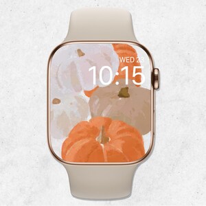 Carta da parati con zucca per Apple Watch, quadrante autunnale, carta da parati autunnale per smartwatch, carta da parati neutra per orologio Boho, pittura di zucca estetica beige