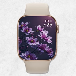 Sfondo floreale per Apple Watch, quadrante di Apple Watch con fiori viola, quadrante primaverile, sfondo estetico per smartwatch, fiori di anemone
