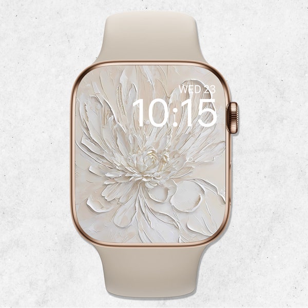 Floral Apple Watch Wallpaper, Boho Flower Watch Face, Neutral Boho Watch Wallpaper, Abstract 3D White Flower Oil Painting, Beige Aesthetic