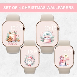 Weihnachts-Apple-Uhr-Tapeten-Bundle, Winter-Zifferblatt, niedlicher Weihnachtsuhr-Hintergrund, festlicher Feiertags-Bildschirmschoner, rosa ästhetische Weihnachten