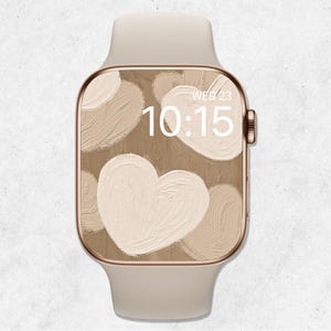 Sfondo Apple Watch di San Valentino, quadrante a forma di cuori, sfondo neutro per orologio, sfondo beige minimale per smartwatch, estetica a forma di cuori