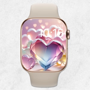 Sfondo per Apple Watch con cuore di diamante, quadrante per San Valentino, sfondo per orologio pastello, sfondo per smartwatch con amore, estetica scintillante