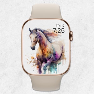 Sfondo con cavallo per Apple Watch, quadrante con cavallo per Apple Watch, sfondo con cavallo acquerello colorato, sfondo per smartwatch, download digitale