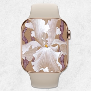 Sfondo floreale per Apple Watch, Fiori per quadrante di Apple Watch, Sfondo con giglio acquerello, Estetica beige per orologio, Sfondo per smartwatch, Giglio