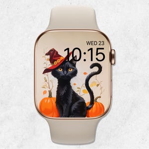 Halloween Cat Apple Watch Wallpaper, Black Cat Watch Face, Halloween Watch Wallpaper, Fall Smartwatch Background, Autumn Watch Aesthetic
