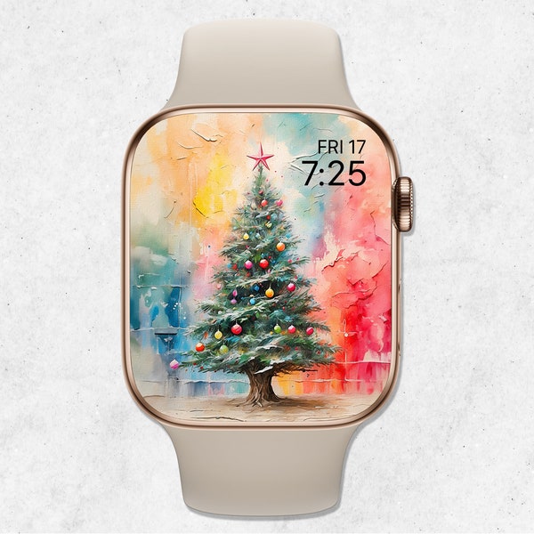 Christmas Apple Watch Wallpaper, Christmas Tree Oil Painting Smartwatch Background, Winter Watch Face, Festive Xmas Tree Watch Screensaver