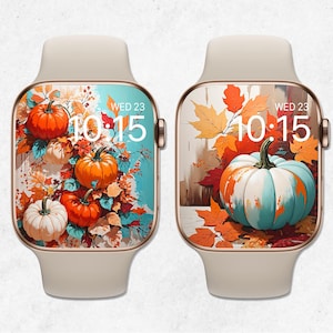 Fall Apple Watch Wallpaper Bundle, Autumn Watch Face, Pumpkin Watch Wallpaper, Leaves Smartwatch Background, Pumpkin Flower Leaf Aesthetic