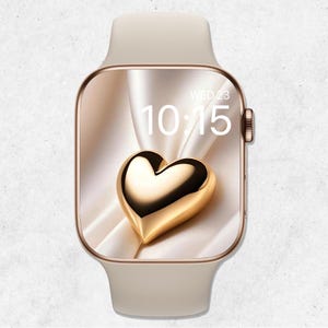 Sfondo 3D a forma di cuore per Apple Watch, quadrante per San Valentino, sfondo neutro per orologio, elegante sfondo per smartwatch dorato, estetica del cuore