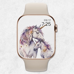 Sfondo unicorno per Apple Watch, quadrante unicorno per Apple Watch, sfondo acquerello con unicorno per mamma e bambino, sfondo per smartwatch, download digitale