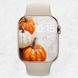 Sfondo di zucca Apple Watch, quadrante autunnale, sfondo di orologio autunnale, sfondo Boho Smartwatch, pittura a olio di zucca 3D, estetica Beige