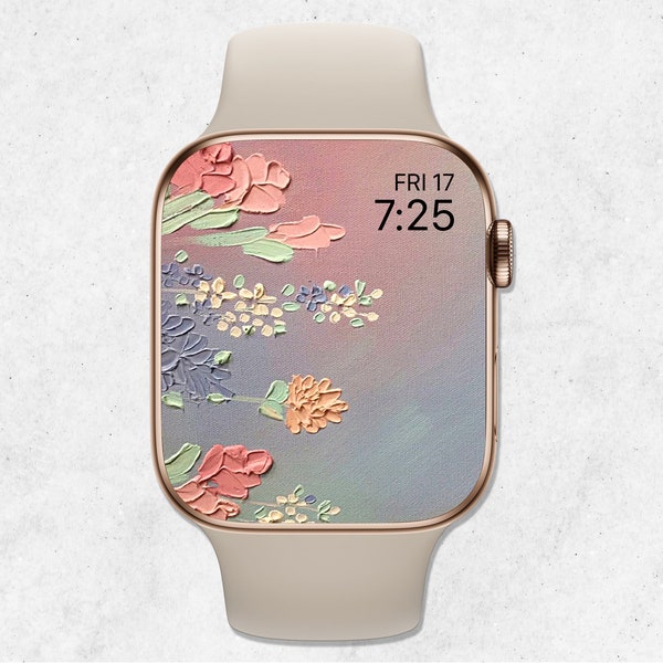 Floral Apple Watch Wallpaper, Apple Watch Face Flowers, Floral painting wallpaper, Beige Aesthetic, Smartwatch Background, Flowers Art