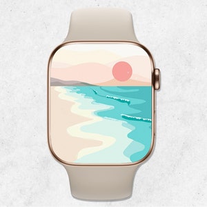 Carta da parati Apple Watch estiva, quadrante Beach Apple Watch, carta da parati acquerello Beach Sunset, carta da parati estetica per orologio, sfondo Smartwatch