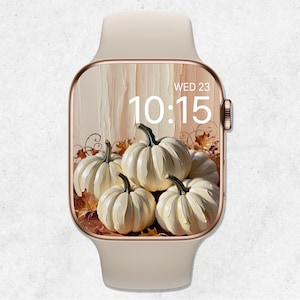 Carta da parati zucca Apple Watch, quadrante autunnale, carta da parati orologio autunnale, sfondo beige smartwatch, pittura autunnale 3D, estetica neutra