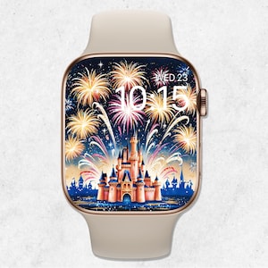 Magic Kingdom Apple Watch Wallpaper, Festive Watch Background, Disney Fireworks Watch Face, Mickey Mouse Cartoon Happy New Year Aesthetic