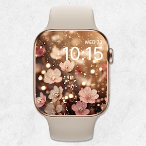 Sfondo floreale per Apple Watch, quadrante glitterato, quadrante fiorito, sfondo primaverile per smartwatch, sfondo scintillante per orologio, estetica beige