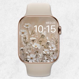 Sfondo floreale per Apple Watch, quadrante boho, sfondo primaverile per Apple Watch, sfondo botanico per Apple Watch, sfondo con fiori neutri per Apple Watch, estetica beige