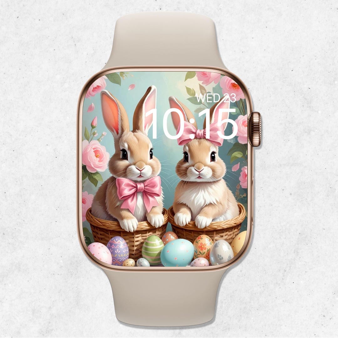 Easter Bunny Apple Watch Wallpaper, Pastel Easter Watch Face, Cute ...