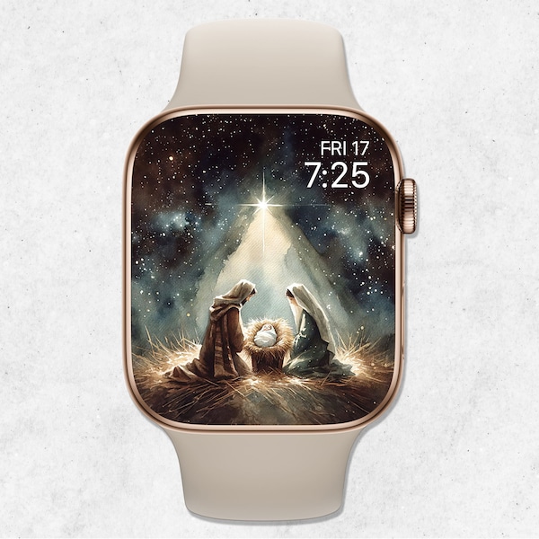 Nativity Apple Watch Wallpaper, Christmas Watch Face, Christian Watch Face, Watercolor Religious Smartwatch Background, Birth of Baby Jesus