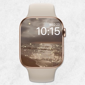 Sfondo estivo per Apple Watch, quadrante glitterato, quadrante da spiaggia, sfondo scintillante per orologio, sfondo smartwatch tramonto, estetica beige