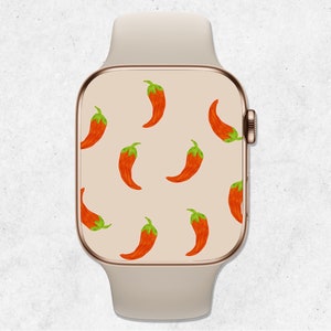 Chili Apple Watch Wallpaper, Peppers Apple Watch Face, Watercolor Red Peppers Smartwatch Background, Beige Aesthetic Wallpaper