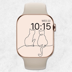 Cats Apple Watch Wallpaper, Apple Watch Face Minimal, Aesthetic Beige Wallpaper, Smartwatch Background, Beige Cat Line Art Aesthetics