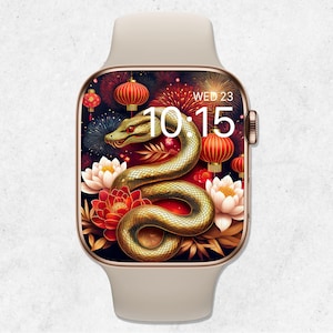 Sfondo Apple Watch Anno del serpente, Sfondo Smartwatch Capodanno cinese 2025, Quadrante estetico dell'orologio Capodanno lunare cinese