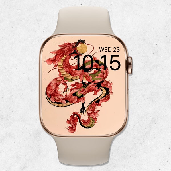 Year of the Dragon Apple Watch Wallpaper, Chinese New Year 2024 Smartwatch Background, Chinese Zodiac Lunar New Year Aesthetic Watch Face