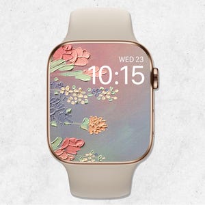 Sfondo floreale per Apple Watch, Fiori per quadrante Apple Watch, Sfondo dipinto floreale, Estetica beige, Sfondo per smartwatch, Arte floreale