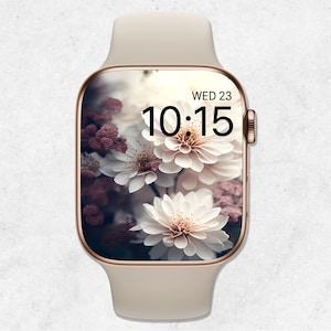Sfondo floreale per Apple Watch, Quadrante Apple Watch con fiori che sbocciano, Quadrante primaverile, Sfondo estetico per smartwatch, Estetica beige