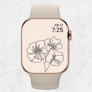 Carta da parati floreale Apple Watch, Apple Watch Face Line Art, Carta da parati beige estetica, Sfondo smartwatch, Carta da parati minimale per orologio, Line art