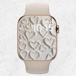 Sfondo Apple Watch Hearts, quadrante San Valentino, sfondo neutro Boho Watch, sfondo Smartwatch Love, estetica Beige 3D Hearts