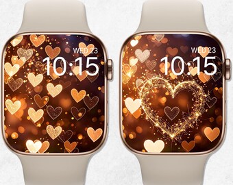 Hearts Apple Watch Wallpaper Bundle, Valentines Day Watch Face, Sparkly Watch Wallpaper, Glitter Smartwatch Background, Gold Heart Aesthetic