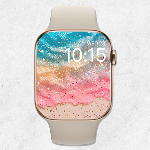 Beach Apple Watch Wallpaper, Glitter Watch Face, Sparkly Watch Wallpaper, Summer Watch Face, Rainbow Smartwatch Background, Summer Aesthetic